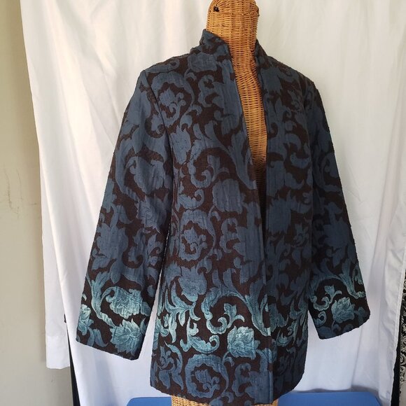 Maggie Sweet Blue Damask Blazer Size S - Picture 1 of 5